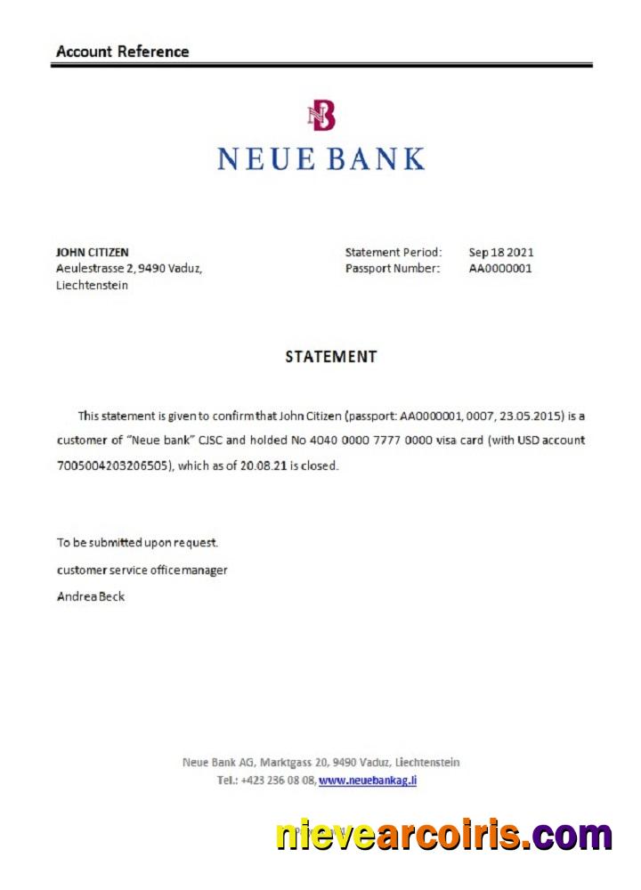 Liechtenstein Neue Bank closure reference
